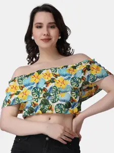 Popwings Floral Print Off-Shoulder Bardot Crop Top