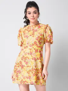 FabAlley Floral Puff Sleeve Cut Out A-Line Mini Dress