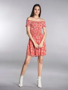 MKOAL Floral Printed Off-Shoulder Dress