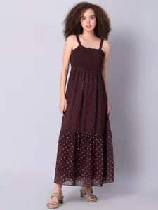 FabAlley Smocked Back Tie Georgette Fit & Flare Maxi Dress