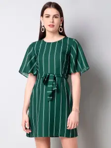 FabAlley Round Neck Striped Georgette A-Line Dress