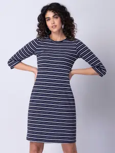 FabAlley Striped Round Neck Knitted Cotton T-shirt Dress