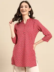 Sangria Red Floral Printed Short Kurti