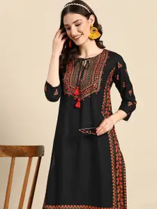 Sangria Floral Yoke Printed Mirror Work Kurta