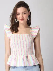 FabAlley Striped Square Neck Smocked Peplum Top