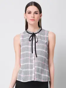 FabAlley Checked Tie-Up Neck Georgette Shirt Style Top