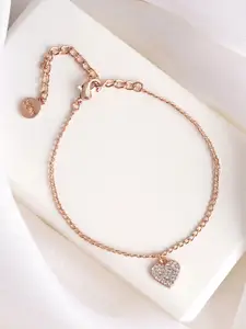 JOKER & WITCH Rose Gold Plated Heart Rhinestone Studded Bracelet Charm