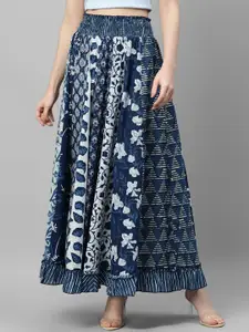 DEEBACO Printed Pure Cotton Flared Maxi Skirt