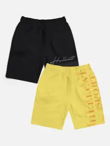 HELLCAT Boys Pack of 2 Typographic Printed Cotton Sports Shorts