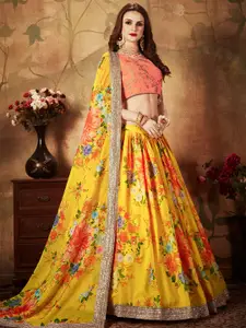 FABPIXEL Embroidered Semi-Stitched Lehenga & Unstitched Blouse With Dupatta