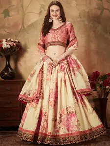FABPIXEL Embroidered Thread Work Semi-Stitched Lehenga & Unstitched Blouse With Dupatta