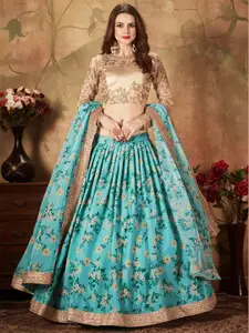 FABPIXEL Embroidered Thread Work Semi-Stitched Lehenga & Unstitched Blouse With