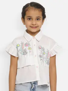 Nauti Nati Girls Floral Embroidered Shirt Style Top