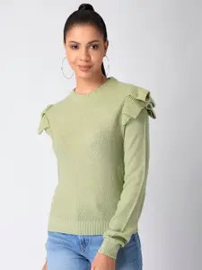 FabAlley Ribbed Ruffles Pullover