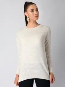 FabAlley Striped Round Neck Cotton Pullover