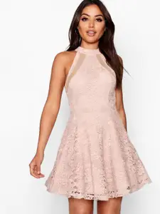 Boohoo Floral Lace Embroidered A-Line Dress