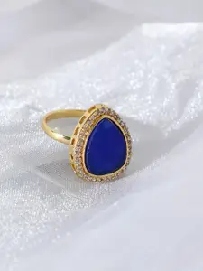 SOHI Gold-Plated Stone-Studded Adjustable Designer Finger Ring