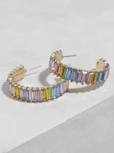 Boohoo Women Rainbow Baguette Studded Circular Half Hoop Earrings