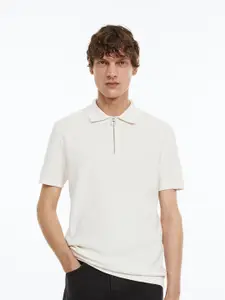 H&M Slim Fit Pure Cotton Zip-Top Polo Shirt