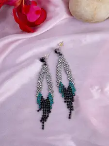 Kazo Silver-Plated Stone-Studded Contemporary Drop Earrings