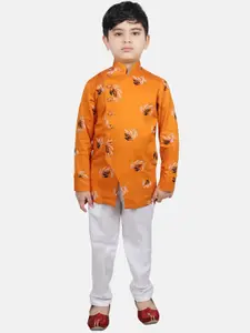 SG YUVRAJ Boys Floral Printed Mandarin Collar Kurta with Trousers