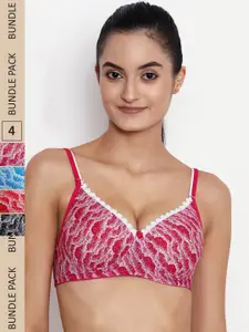 ABELINO Pack Of 4 Abstract Printed Non-Wired Lightly Padded Pure Cotton T-Shirt Bra