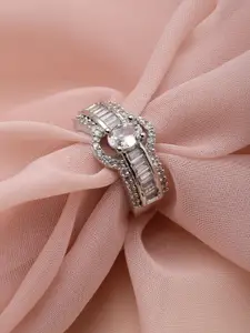 PANASH Silver-Plated CZ-Studded Alloy Finger Ring