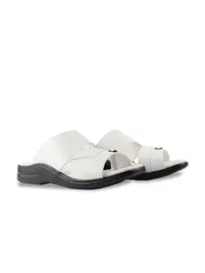 HikBi Men White & Black Leather Comfort Sandals