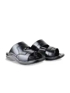 HikBi Men Black Leather Comfort Sandals