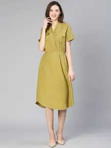 Oxolloxo Mandarin Collar A-Line Midi Dress