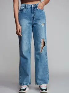 20Dresses Women Wide Leg Mildly Distressed Heavy Fade Pure Cotton Jeans