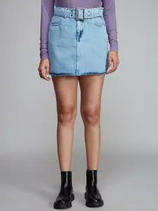 20Dresses Mini-Length Pure Cotton A-Line Denim Skirt