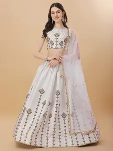 Amrutam Fab Embroidered Sequinned Semi-Stitched Lehenga & Unstitched Blouse With Dupatta