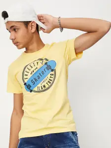 max Boys Round Neck Typography Printed Cotton T-shirt