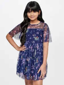 AND Girls Flared Sleeves Floral A-Line Dress