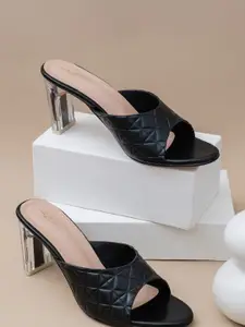 Shezone Textured Open Toe Block Heels