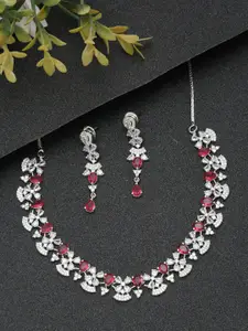 YouBella Silver-Plated American Diamond Studded Alloy  Necklace & Earrings Set