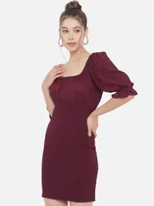 Trend Arrest Square Neck Puff Sleeves Bodycon Dress