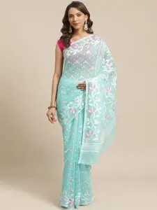 Laa Calcutta Floral Embroidered Jamdani Saree