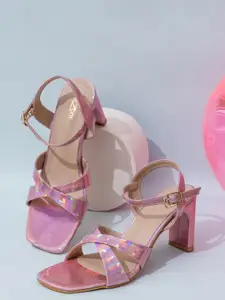 Shezone Open Toe Block Heels With Backstrap