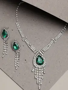 SOHI Silver-Plated Stone-Studded Necklace & Earrings Set