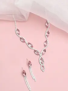 SOHI Silver-Plated Stones Studded Necklace & Earrings Set