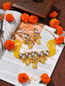 SOHI Gold-Plated Kundan Studded & Beaded Necklace & Earrings Set