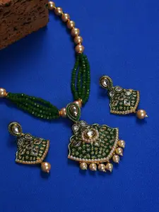 SOHI Gold-Plated Beaded & Kundan-Studded  Necklace & Earrings Set