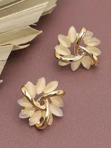 SOHI Gold Plated Floral Shaped Stone Studded Studs Earrings