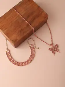 SOHI Set Of 2 Gold-Plated Designer Stone Necklace