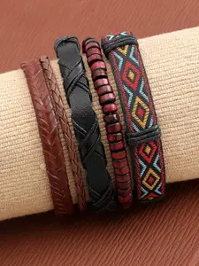 SOHI Women Set Of 4 Black & Brown Leather Wraparound Bracelet