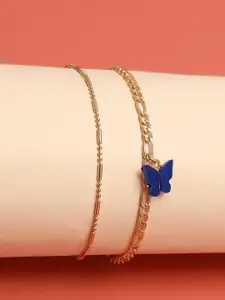 SOHI Set Of 2 Gold-Plated Butterfly charm Anklet Cum Bracelet