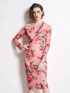 JC Collection Floral Printed Bodycon Midi Dress