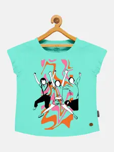 KiddoPanti Girls Graphic Printed Pure Cotton T-shirt